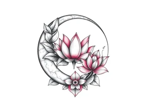 crescent floral moon with lotus flower tattoo idea