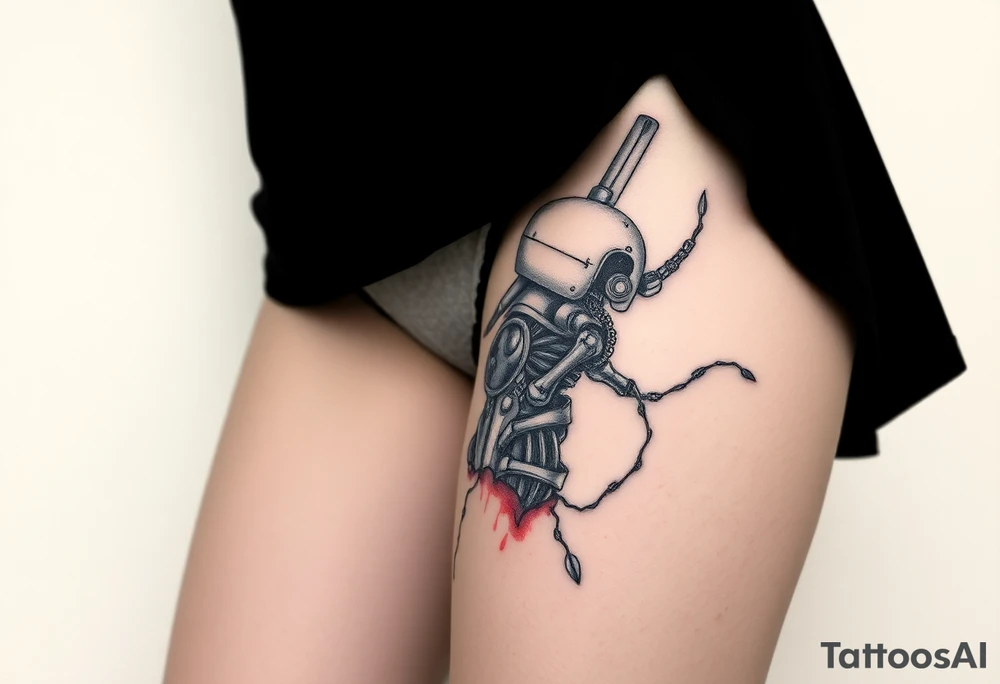 A big slash wound revealing a robotic under the skin tattoo idea