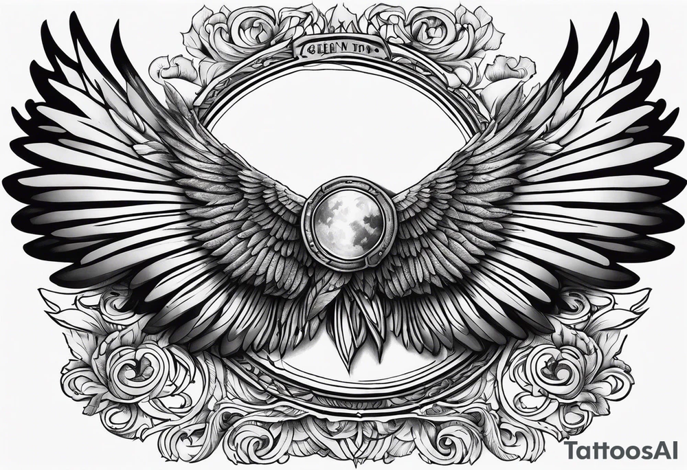 Wings with the word Glenn in the middle tattoo idea