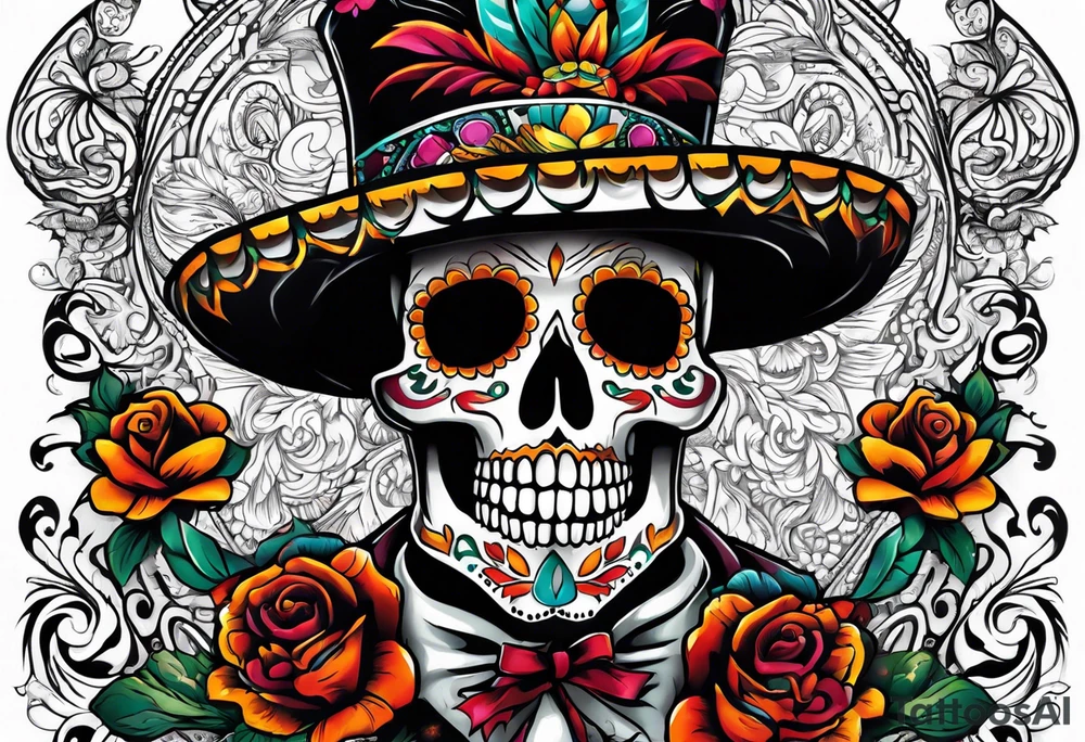 Mexico day of dead  man standing
 skeleton tattoo idea