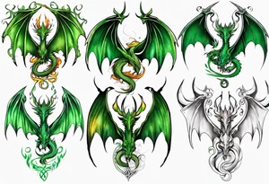 Dragon
Celtic
Green
Horns
Large wings
Fire tattoo idea