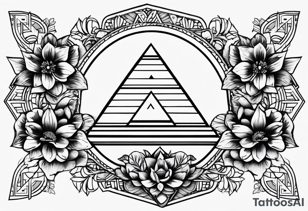 Shoulder cap floral geometric pyramid tattoo idea