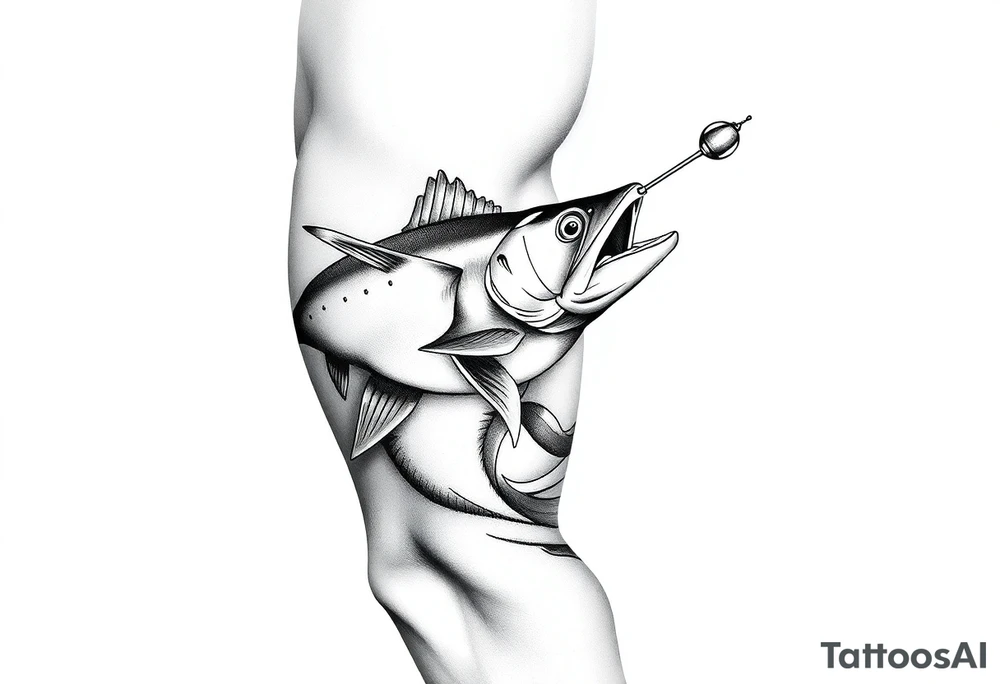A muskelunge swimming in the water chasing a spinner bait tattoo idea