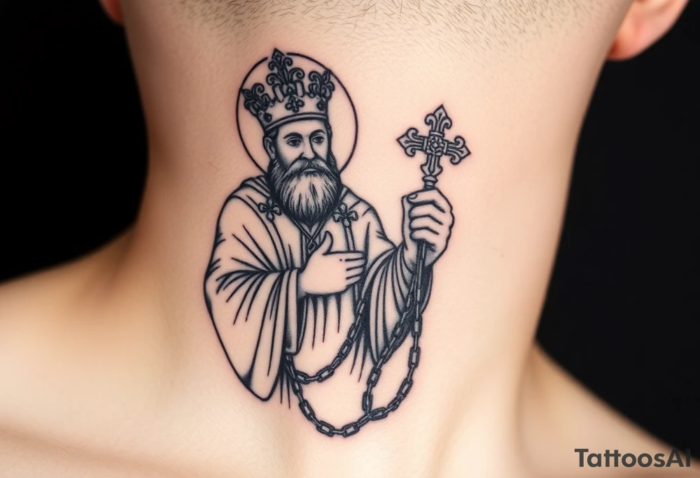 russian christian orthodox saint holding the russian orthodox thurible chains tattoo idea