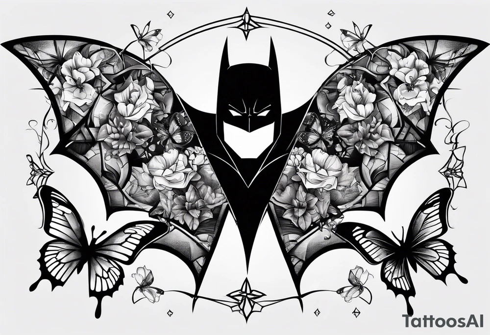 Batman symbol with butterflies and haha joker symbols tattoo idea