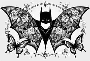 Batman symbol with butterflies and haha joker symbols tattoo idea