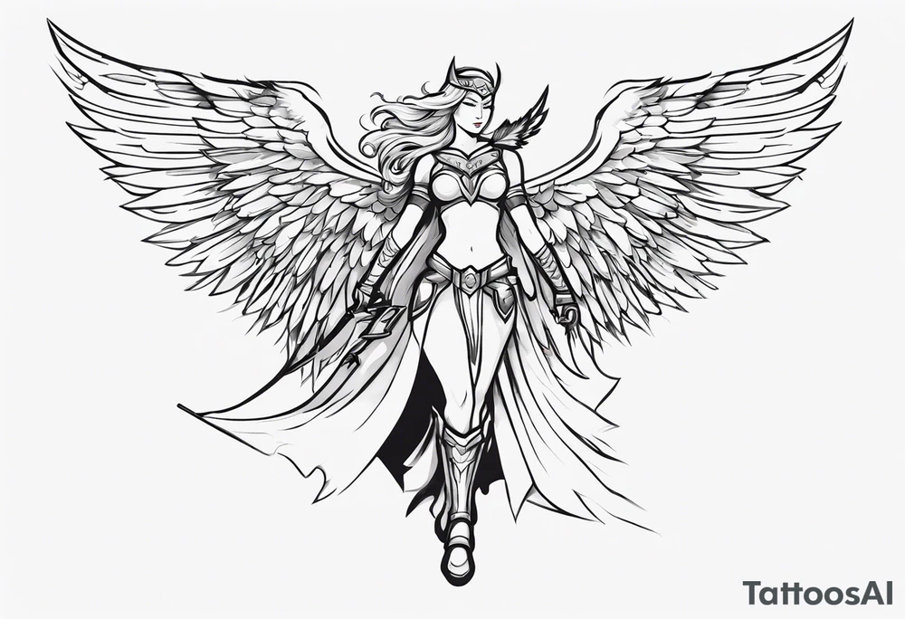The full body of a Valkyrie with wings tattoo idea