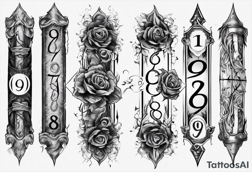 number 9 right side up and upside down connected tattoo black and grey on inside forearm 9:16 aspect ratio tattoo idea
