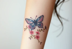 ethereal butterflies with flowing silk ribbons with vines of flowers tattoo idea