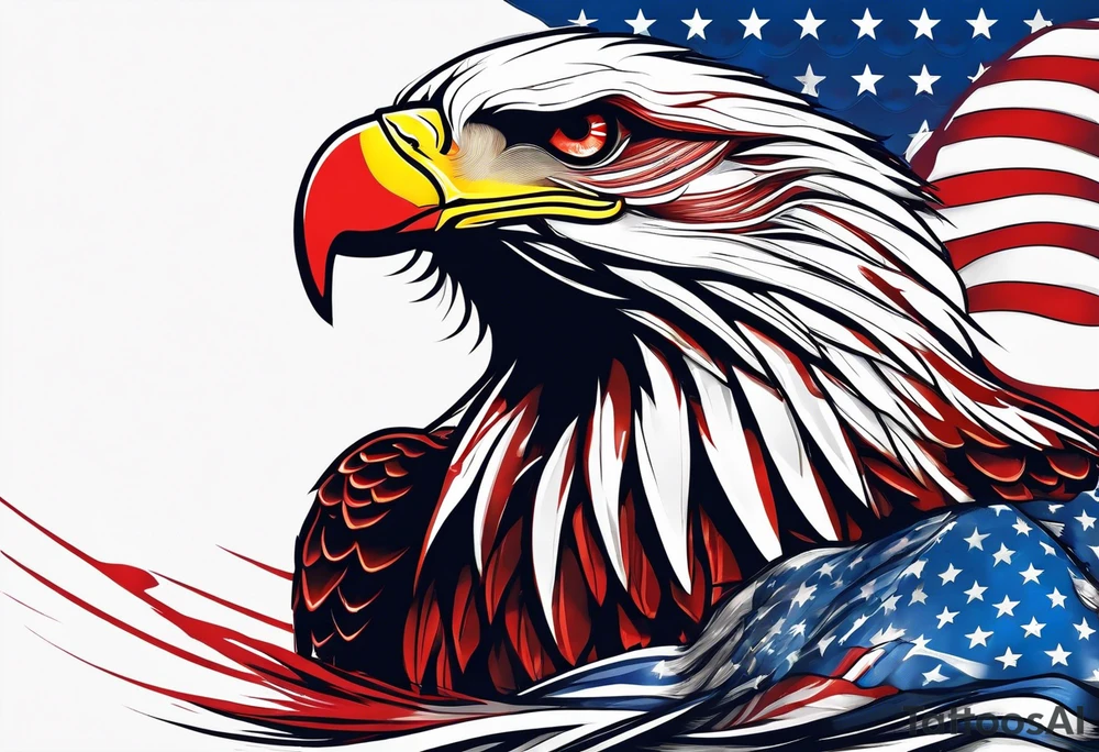 Eagle grabbing america flag with red white and blue blood on talons. tattoo idea