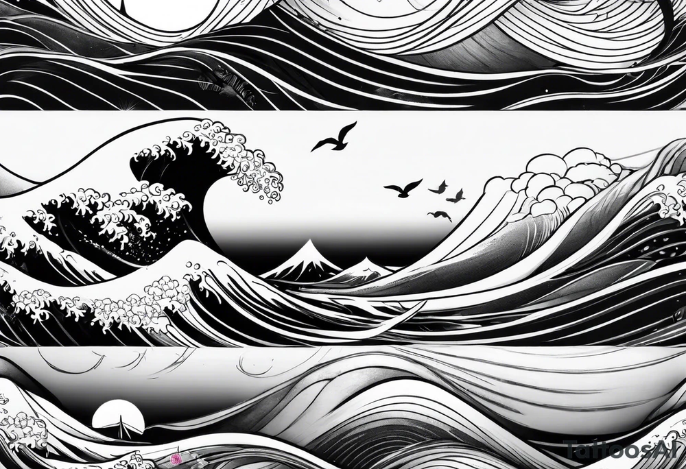 Waves sea beach sky for whole arm sleeve tattoo idea