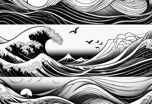Waves sea beach sky for whole arm sleeve tattoo idea