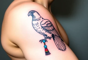 An Egyptian Falcon (Horus) Carrying a Rosary (only red, blue and black are possible colors) tattoo idea