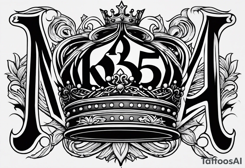 The numbers 334 in olde English font with a kings crown next to it tattoo idea