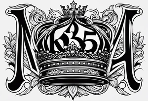 The numbers 334 in olde English font with a kings crown next to it tattoo idea