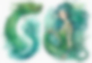 a blue-green Naiad in a green tunic next to a sea serpent tattoo idea