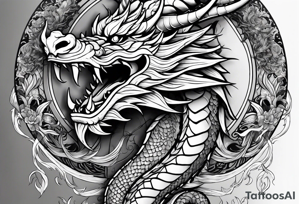 an asian dragon, anime-style, surrounding a vajra tattoo idea