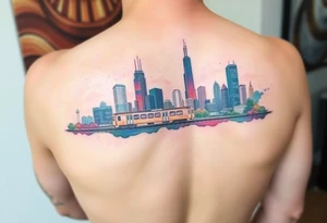 A Chicago skyline tattoo with the L train tattoo idea