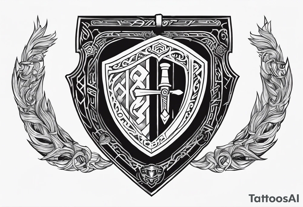 Valhalla shield sword stairs runes tattoo idea