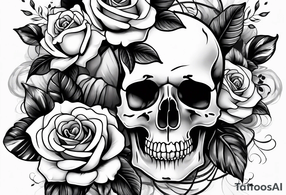 skull and roses tattoo idea