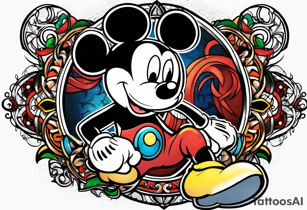 mickey mouse in mortal kombat style tattoo idea