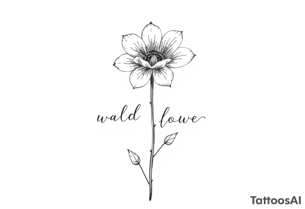 A long stemmed flower with the world wildflower written with the stem tattoo idea