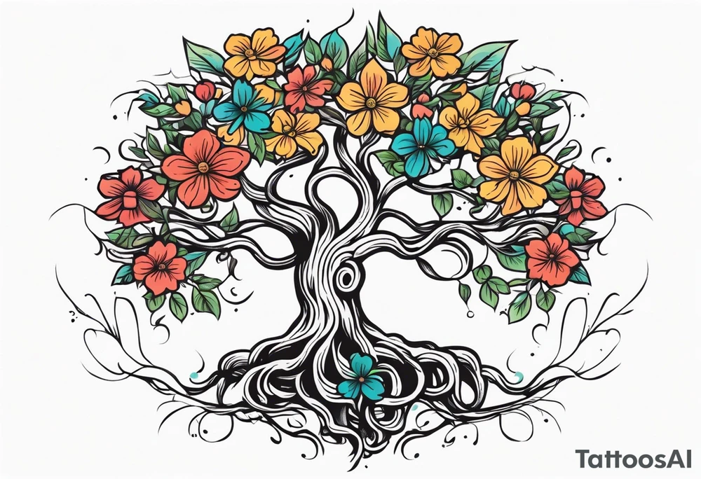 tree with roots 

old school vintage simple traditional design with vintage flowers surrounding
bold color simple tattoo idea