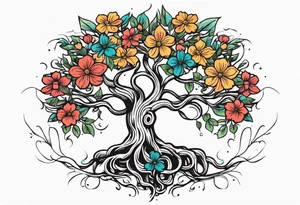 tree with roots 

old school vintage simple traditional design with vintage flowers surrounding
bold color simple tattoo idea