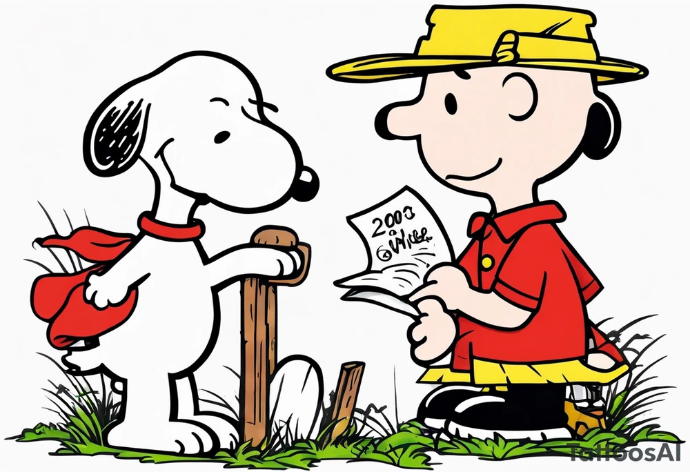snoopy 2000s design writing a letter tattoo idea