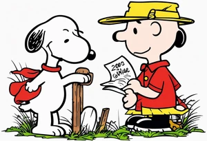 snoopy 2000s design writing a letter tattoo idea