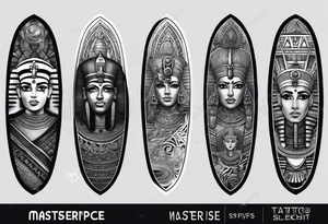 a mix of egypt and dubai, skateboarding, scuba diving, the word family and present arm sleeve. tattoo idea