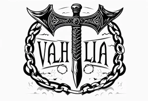 Valhalla sword round shield axe barbed wire chains dark cloud tattoo idea