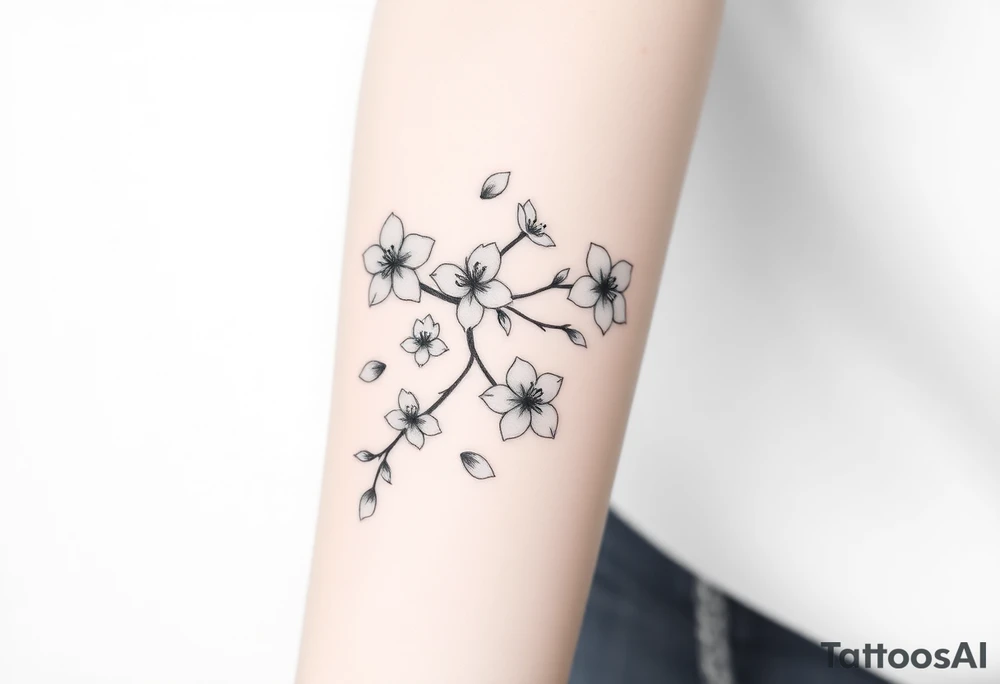 delicate cherry blossoms swirling in spring breeze with petals tattoo idea