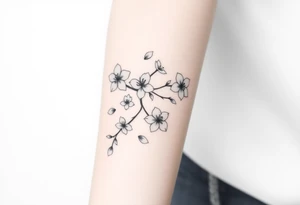 delicate cherry blossoms swirling in spring breeze with petals tattoo idea