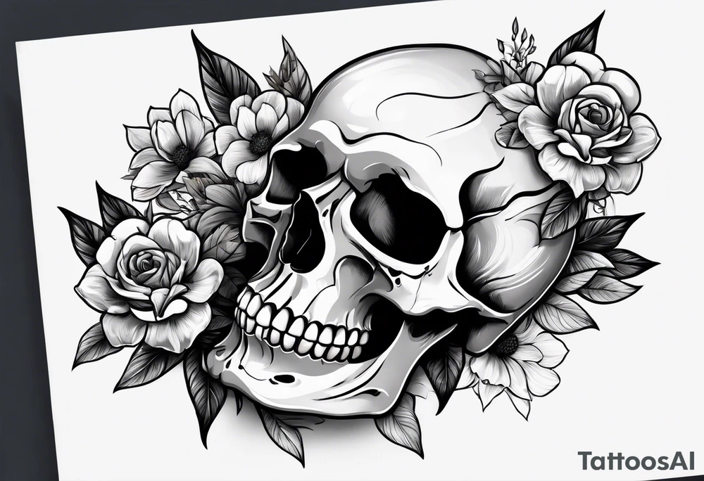 skull with flowers growing on it tattoo idea