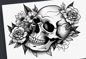 skull with flowers growing on it tattoo idea