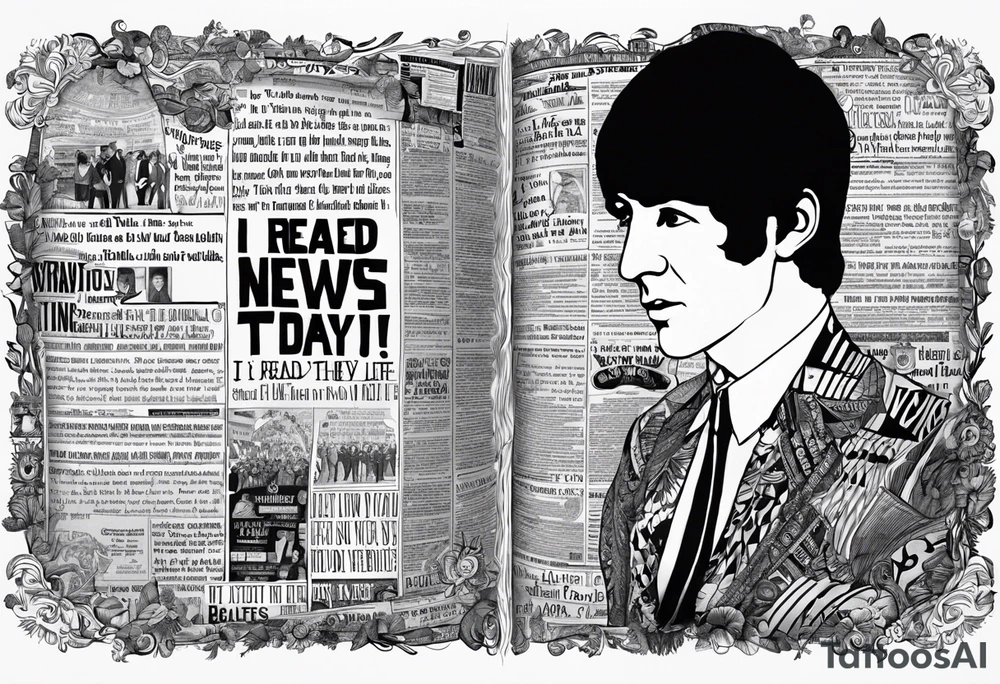 The lyrics “I read the news today, oh boy” from A Day in The Life by the Beatles involving newspaper imagery. tattoo idea