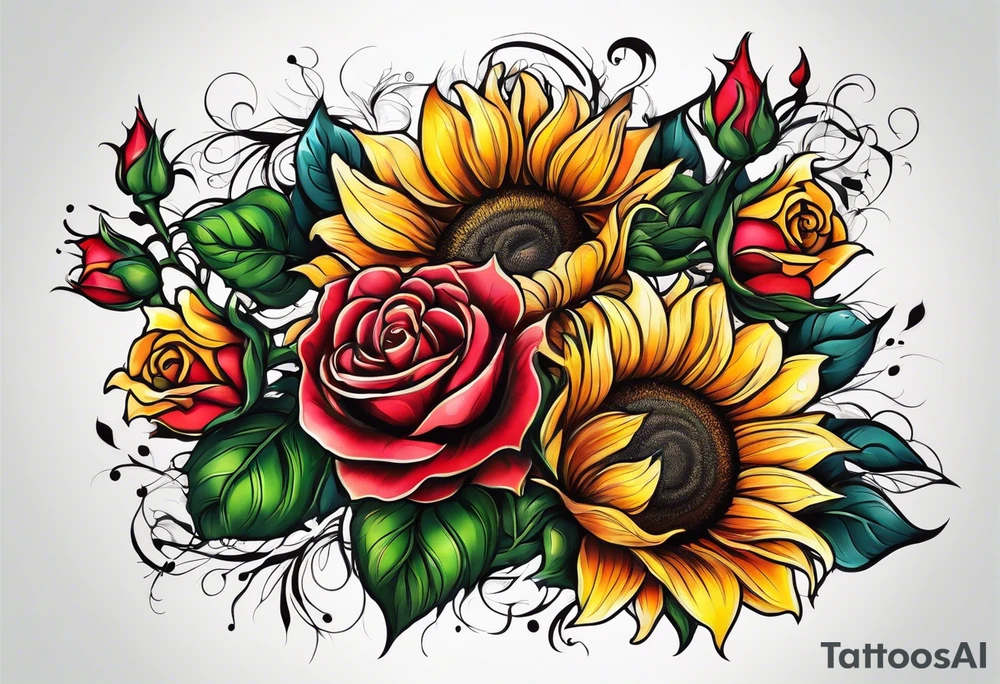 flower rose , sunflower, tattoo idea