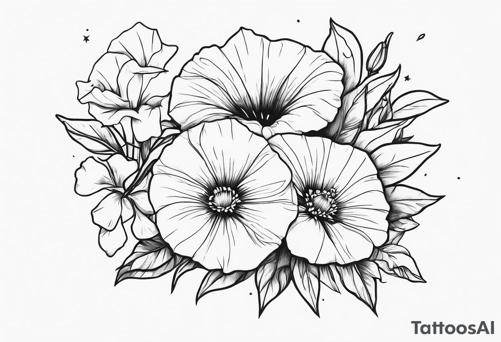 morning glory, and aster bouquet tattoo idea