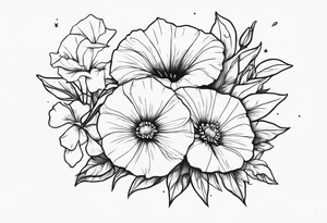 morning glory, and aster bouquet tattoo idea