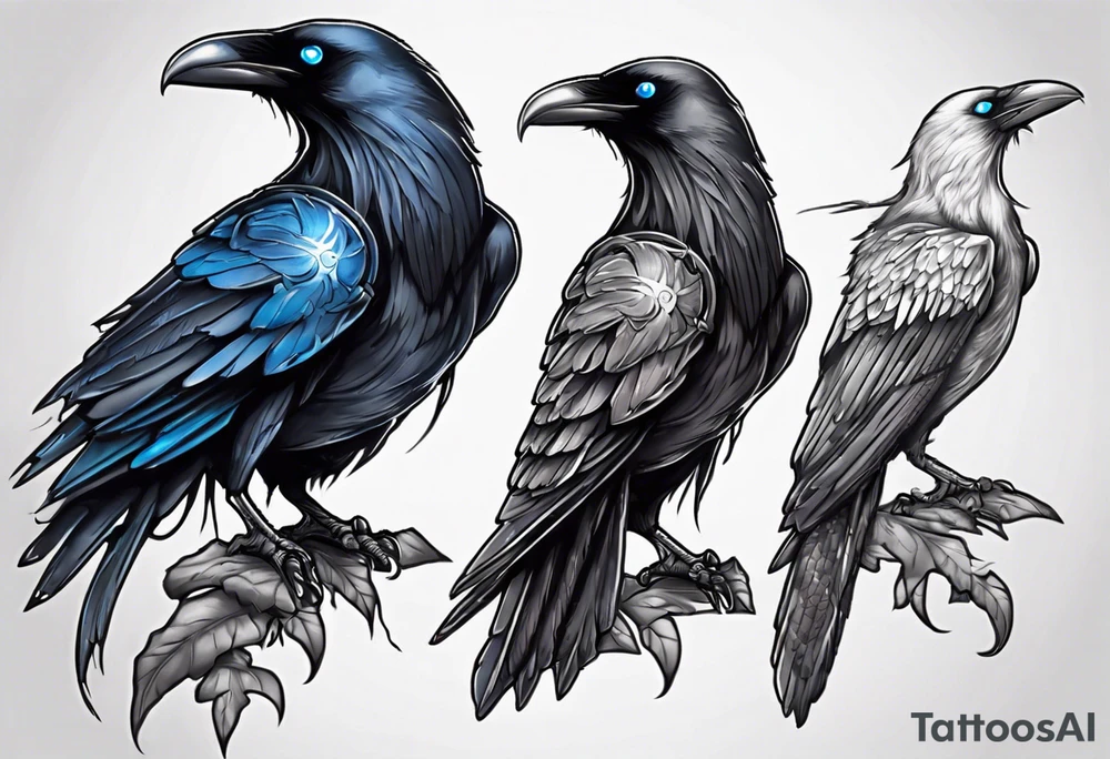 Dark raven with blue eyes tattoo idea