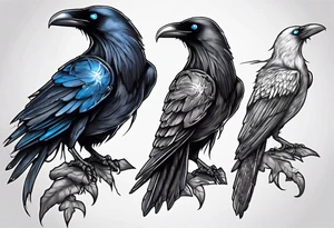 Dark raven with blue eyes tattoo idea