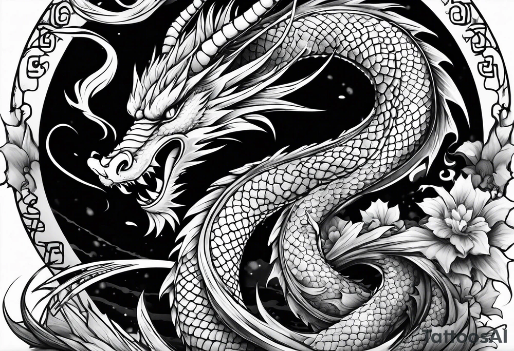 dragon around a katana sword tattoo idea