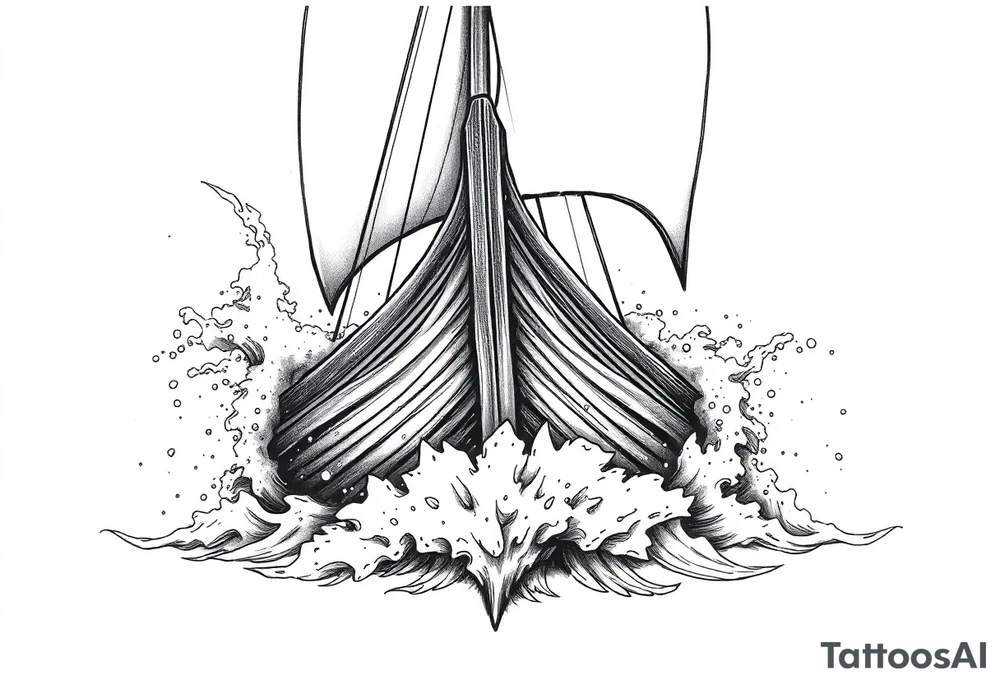 Close-up of a Viking ship's prow cutting through turbulent, foamy sea spray. tattoo idea