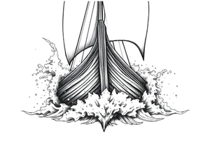 Close-up of a Viking ship's prow cutting through turbulent, foamy sea spray. tattoo idea