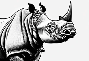 A rhino head with a dark attitude, and a sharp elongated tusk. tattoo idea