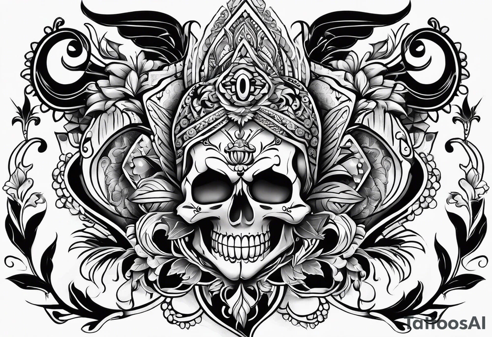 Ukrainian symbols in Chicano style tattoo idea