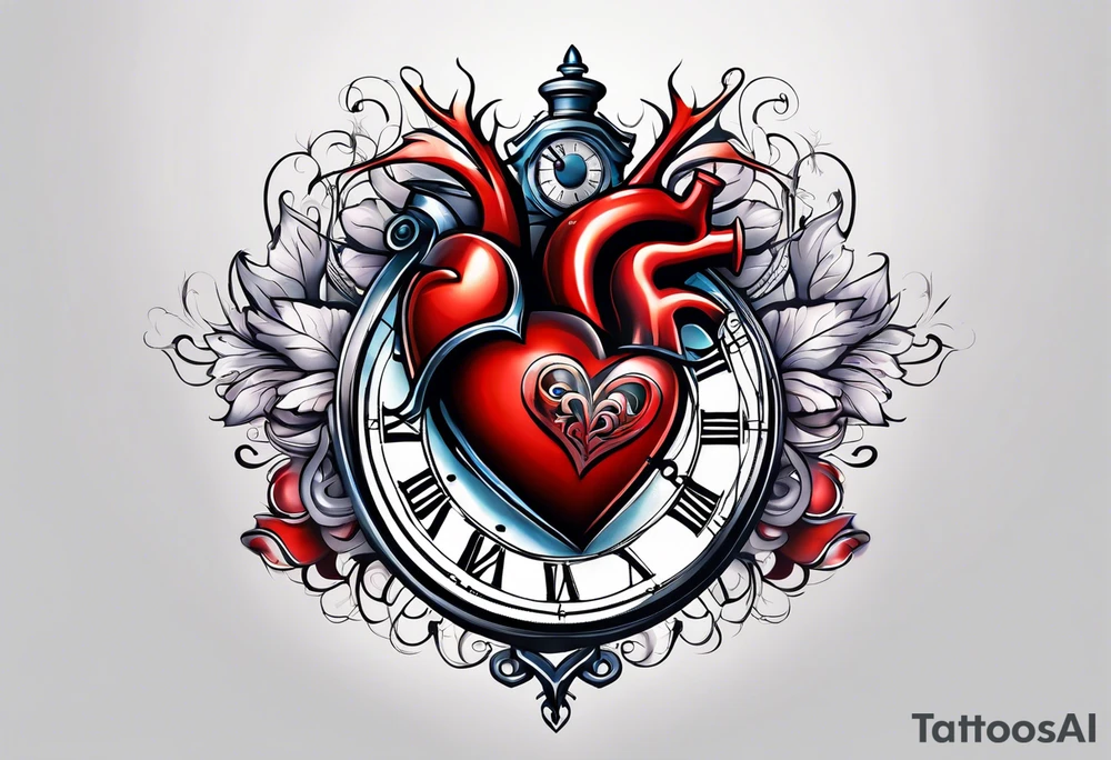 Heart with clock hands on 8 and 5 tattoo idea