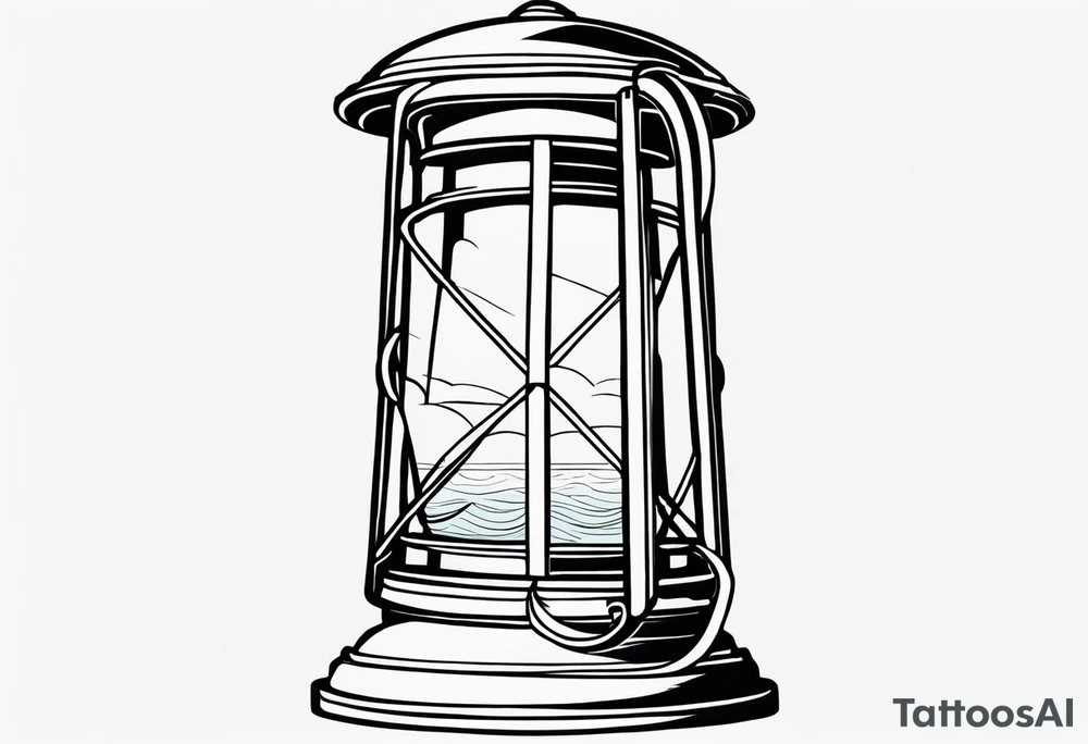 farol em mar agitado, linhas bem finas e geométricas e desenho com moldura redonda tattoo idea