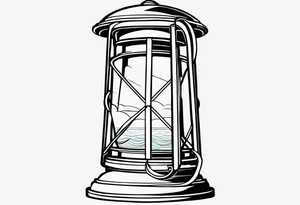 farol em mar agitado, linhas bem finas e geométricas e desenho com moldura redonda tattoo idea